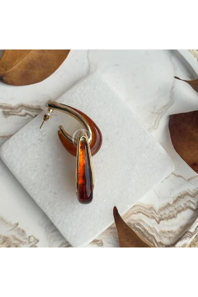 nesdesign Kahverengi Akrilik Gold Detaylı Zarif Küpe ürün görseli 1