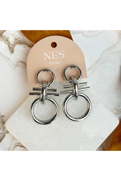 nesdesign Çift Halka Tasarım Gümüş Renk Küpe ürün görseli 1
