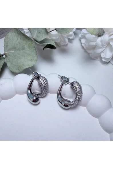 nesdesign Arkadan takmalı Taşlı Dalga Model Küpe - Resim 2