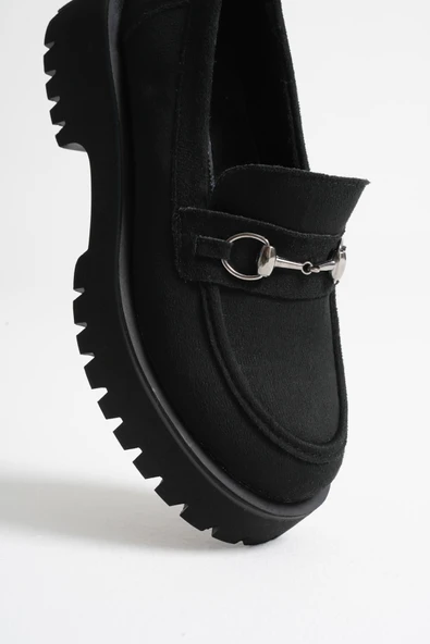 Aral Toka Detaylı Siyah Süet Günlük Loafer Ayakkabı - Resim 4