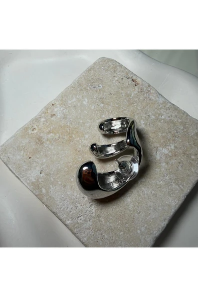 nesdesign Üç Sıra Bombeli Kıkırdak Küpe (Gümüş Renk) - Resim 3