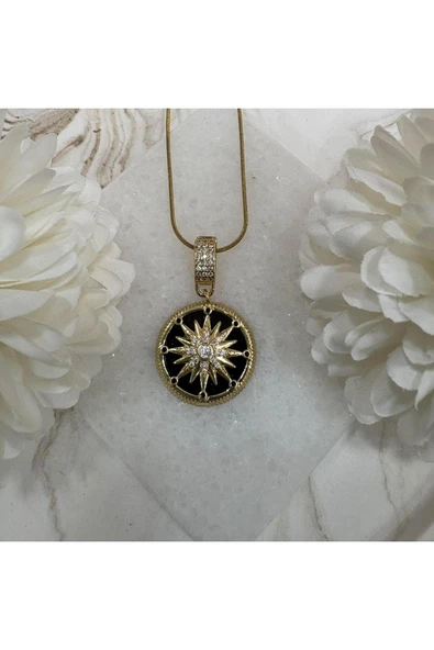 nesdesign Çelik Siyah Yuvarlak Taşlı Yıldız Kolye (46 cm) ürün görseli 1