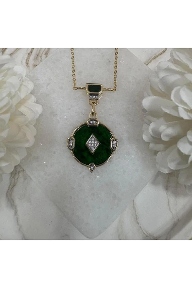 nesdesign Ortası Baklava Desenli Yeşil Tasarım Kolye (52 cm) ürün görseli 1