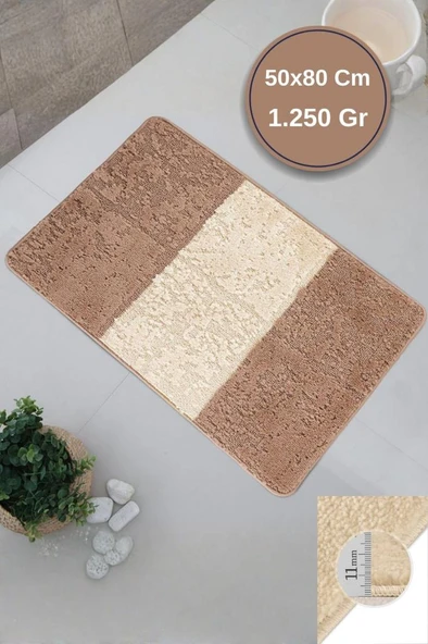 Maldiv/Maldives Model Lüks Banyo Paspası Halısı 50x80 cm - Kaymaz Taban 11 mm Kalın %100 Polipropilen - Resim 6