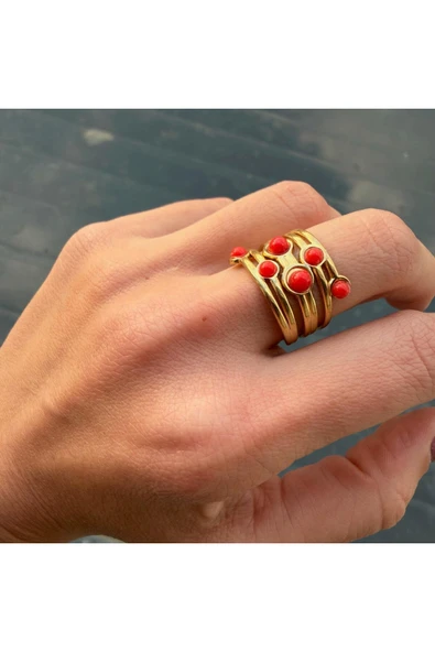 nesdesign Çelik Kırmızı Taşlı Ayarlanabilir Yüzük ürün görseli 1