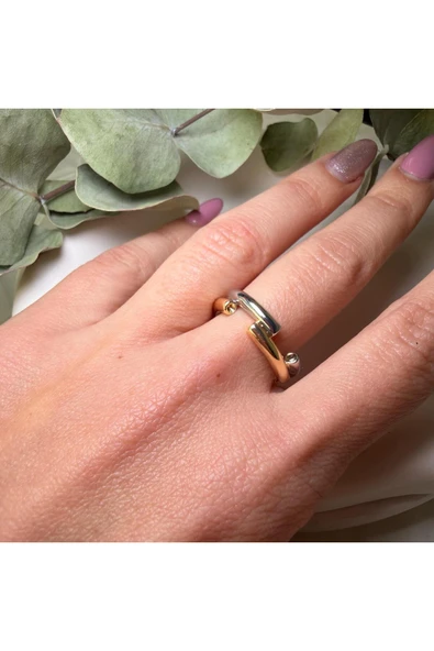 nesdesign Kesik Çizgili İki Renk Yüzük ürün görseli 1