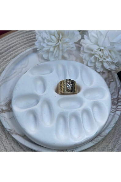 nesdesign Markiz Taşlı Dokulu Çelik Yüzük ürün görseli 1