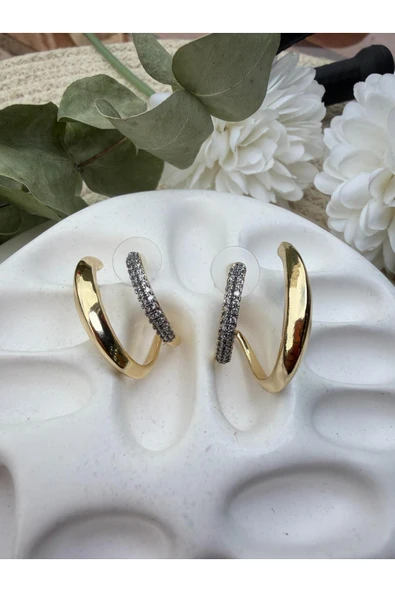 nesdesign İki Renk Taşlı C Model Küpe - Resim 2