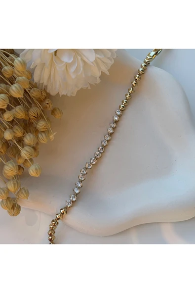 nesdesign 14K Özel Seri Baklava Model Taşlı Bileklik (17+2 cm) ürün görseli 1