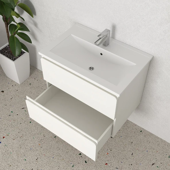 Teta Home Granada 65 cm MDF Gövde Membran Kapak Banyo Dolabı Seti  Beyaz - Resim 3