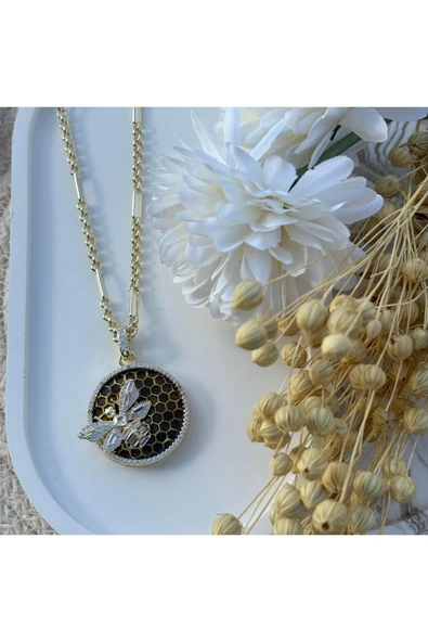 nesdesign Kahverengi Yuvarlak Arı Petek Kolye (55 cm) ürün görseli 1