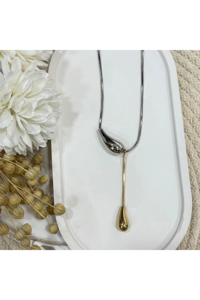 nesdesign Çelik İki renk Damla Kolye (27 cm) ürün görseli 1