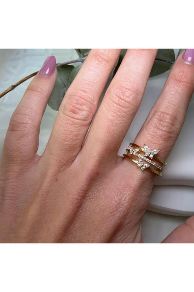 nesdesign Üç Kelebekli Üç Sıra Yüzük - Resim 3