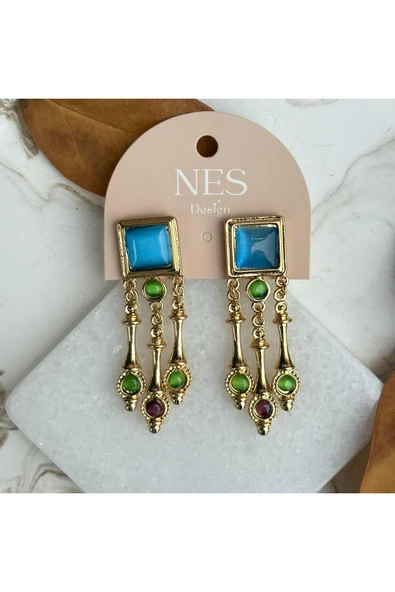 nesdesign Kare Sallantılı Mavi Vintage Küpe ürün görseli 1