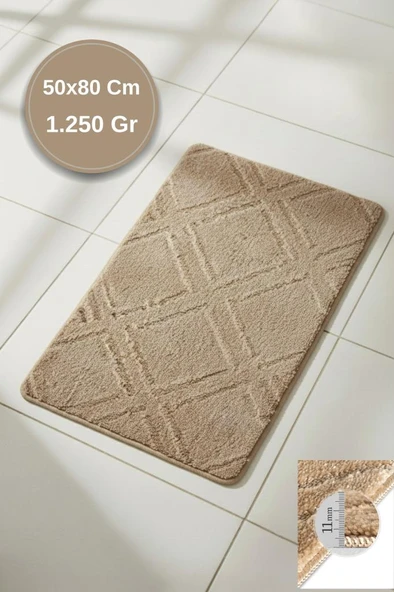 Lüks Kaymaz Taban 50x80 cm Banyo Halısı/Paspası Wb - 11 mm Kalın %100 Polipropilen - Resim 9