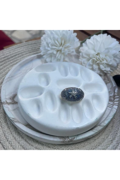 nesdesign Lacivert Taşlı Ay ve Yıldız Figürlü Gümüş Kenarlı Yüzük ürün görseli 1