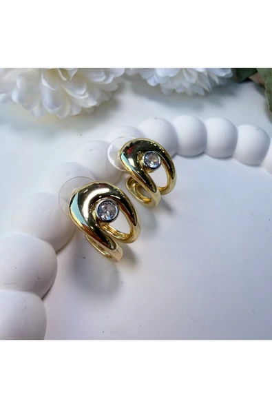 nesdesign Taş Detaylı Gold U Küpe - Resim 2