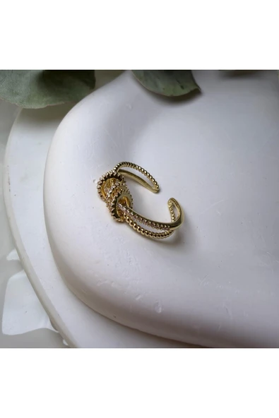 nesdesign Taşlı Üç Oynar Halkalı Zarif Yüzük (Gold) - Resim 3