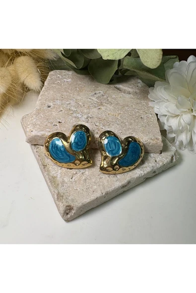 nesdesign Çelik Mavi Kalpli Küpe ürün görseli 1