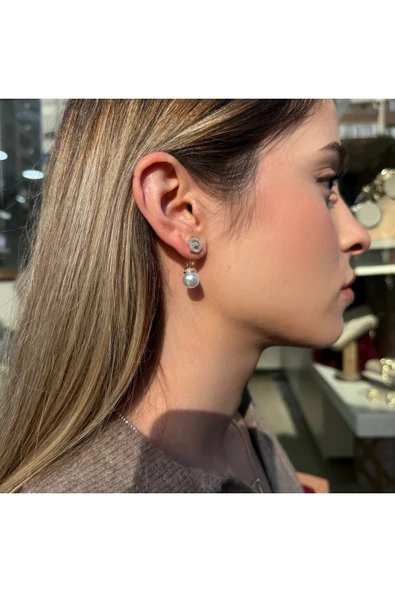 nesdesign Altıgen Taşlı İnci Küpe ürün görseli 1