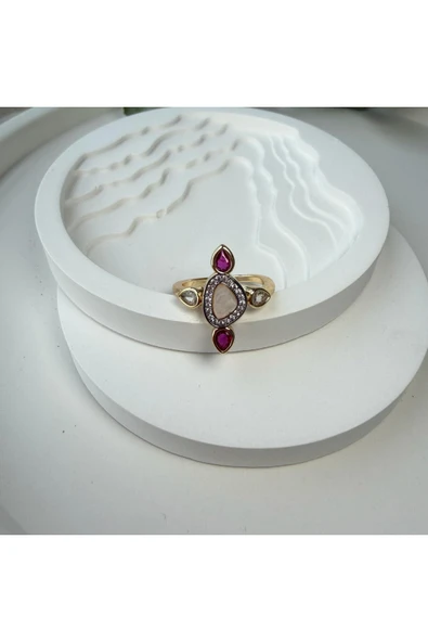 nesdesign Ortası Sedefli Asimetrik Pembe Ayarlanabilir Yüzük ürün görseli 1