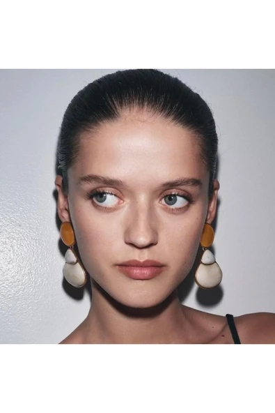 nesdesign Turuncu Krem Mermer Görünümlü Sallantılı Küpe - Resim 2