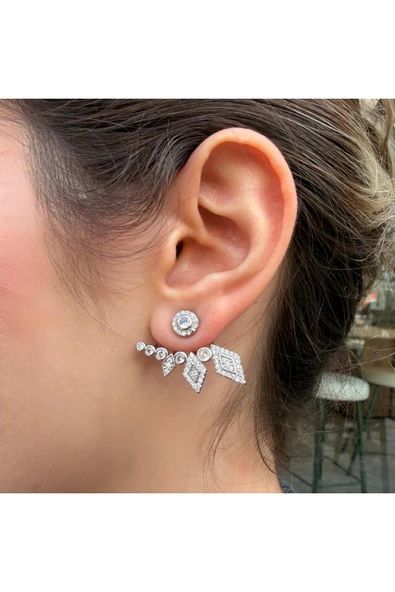 nesdesign Arkadan takmalı Ayarlanabilir Baklava Desen Taşlı Küpe ürün görseli 1