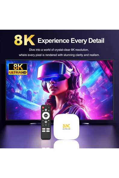 H96Max M2Plus 8k Android 14.0 Tv Box 4gb 32gb Air Mouse Wifi6 Bt 5.4 Ethernet Sesli Komut Rk3528 - Resim 5