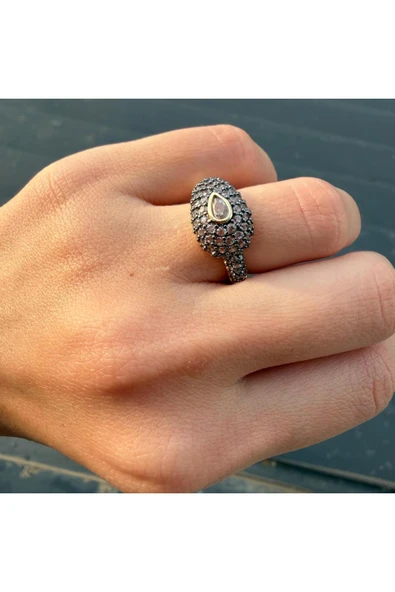 nesdesign Gri Tırnaklı Damla Motifli Bombeli Ayarlanabilir Yüzük - Resim 3