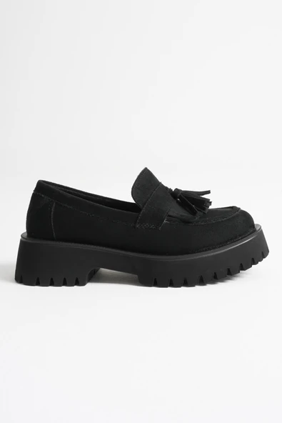 Anim Kadın Günlük Siyah Süet Loafer Ayakkabı - Resim 3