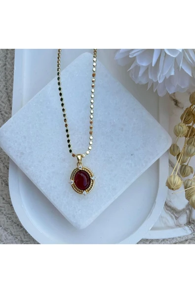 nesdesign Kenarları Taşlı Akik Taşı Ezme Zincir Kolye (40 cm) ürün görseli 1