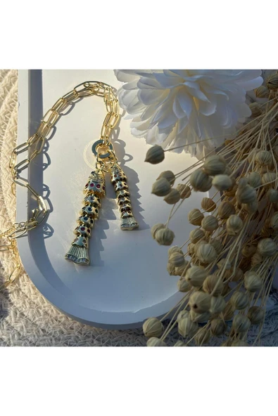 nesdesign Altın Kaplama Ataç Zincir İkili Balık Kolye (50 cm) ürün görseli 1