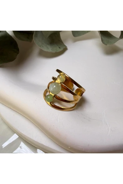 nesdesign Çelik Üç Yeşil Taşlı Yüzük ürün görseli 1