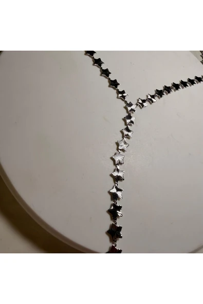 nesdesign Yıldız Plakalı Uzun Y Kolye (Gümüş Renk) - Resim 3