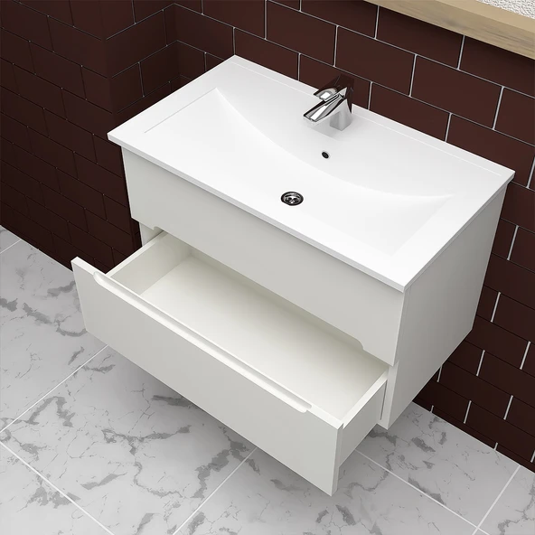 Teta Home Kopenhag 80 cm MDF Gövde Membran Kapak Banyo Dolabı Seti  Beyaz - Resim 3