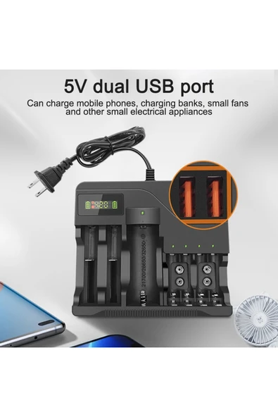 Coverzone 7 Yuvalı Akıllı Pil Şarj Cihazı – LCD Ekranlı, 18650/AA/AAA/9V Hızlı Şarj Destekli | AL-7988A - Resim 3