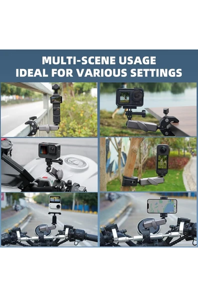Coverzone Motosiklet ve Bisiklet İçin Kamera Montaj Kelepçesi GoPro Hero DJI Insta360 1/4 Vida Pocket 3 Uyumlu - Resim 7