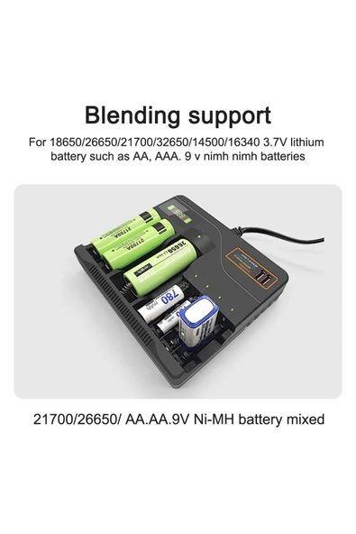 Coverzone 7 Yuvalı Akıllı Pil Şarj Cihazı – LCD Ekranlı, 18650/AA/AAA/9V Hızlı Şarj Destekli | AL-7988A - Resim 8