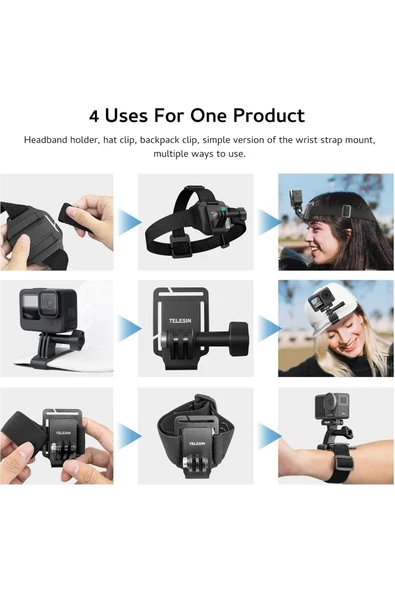 Coverzone Kafa Bandı Askısı Klips Montajı Bilek Askısı,Telefon ve Aksiyon Kamera Aksesuarı GoPro Hero - Resim 2