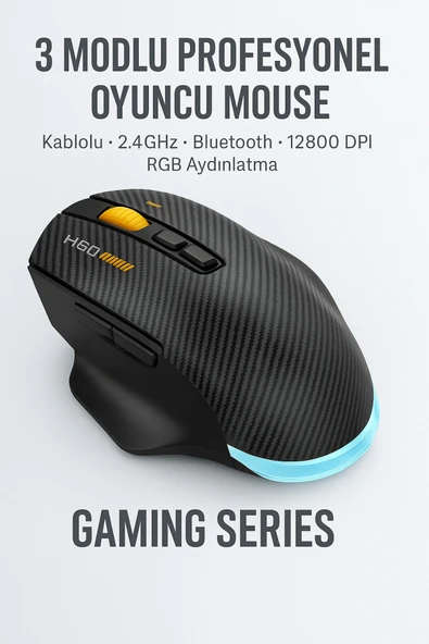 Coverzone W601 Tri-Mode Gaming Mouse – 12800 DPI, RGB, BT + 2.4GHz + Kablolu, Type-C Şarjlı Oyuncu Mouse ürün görseli 1