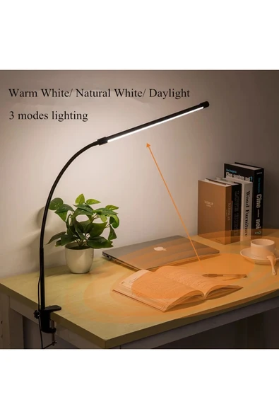 Coverzone Led Masa Lambası - 12W USB, Esnek Kol, Klipsli, 3 Renk Sıcaklığı, Kısılabilir Dimmerli SY-555 - Resim 8