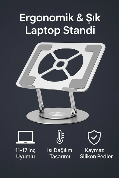 Coverzone X2 Katlanabilir Laptop Standı - Alüminyum Alaşım, 11-17 inç, Portatif, Dayanıklı, Rahat Kullanım ürün görseli 1