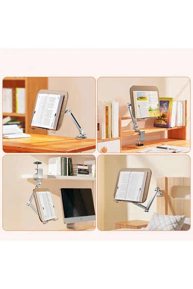 Coverzone Kitap Tutucu Stand Ayarlanabilir ve Tablet Standı 360° Döner Kollu Ergonomik Tasarım HR026 - Resim 2