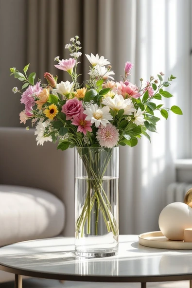 EL İşçiliği Silindir Cam Vazo 10 cm Genişlik 30 Cm uzunluk - Resim 4