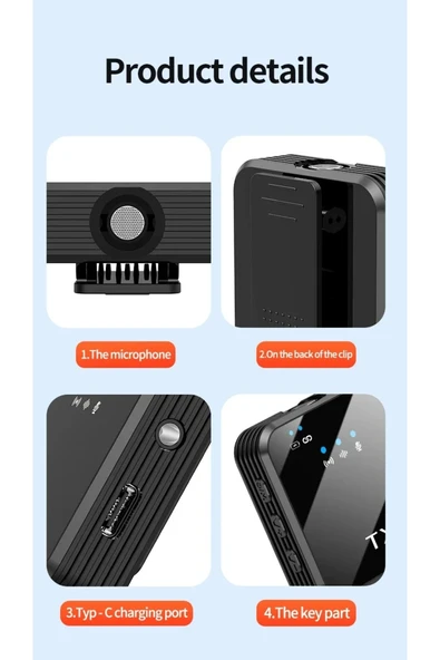 Coverzone Kablosuz Yaka Mikrofonu - Yaka Tipi, iPhone 16 & Type-C Uyumlu, PC Tablet, Canlı Yayın & Kayıt 1026 - Resim 3