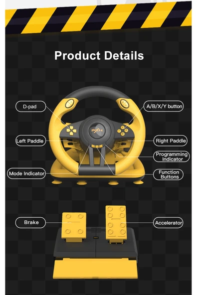 Coverzone Direksiyon Seti – 180° Dönüş, Çift Motor Titreşim, Pedal ve Vitesli Oyun Direksiyonu | PXN V3 Pro - Resim 5