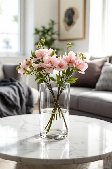 EL İşçilği Silindir Cam Vazo, Mumluk Genişlik 10Cm Uzunluk 20Cm - Resim 4