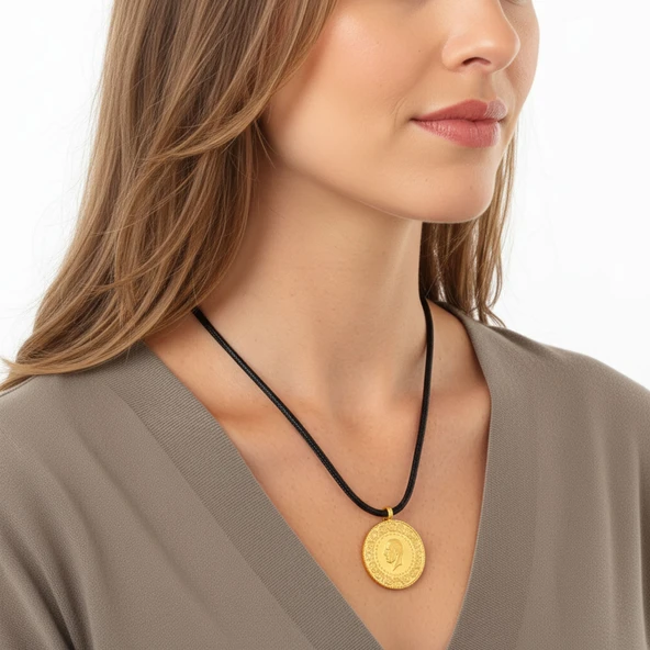 Gekas Kuyumculuk 22 Ayar Yeni Kulplu Ziynet Tam Altın Siyah İpli Kolye ürün görseli 1