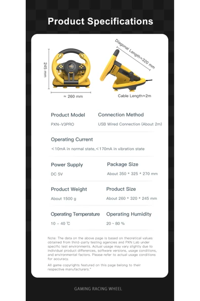 Coverzone Direksiyon Seti – 180° Dönüş, Çift Motor Titreşim, Pedal ve Vitesli Oyun Direksiyonu | PXN V3 Pro - Resim 6