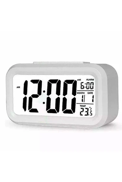 Coverzone Dijital Alarmlı Masa Saati Led Ekran Çalar Saat Beyaz ürün görseli 1